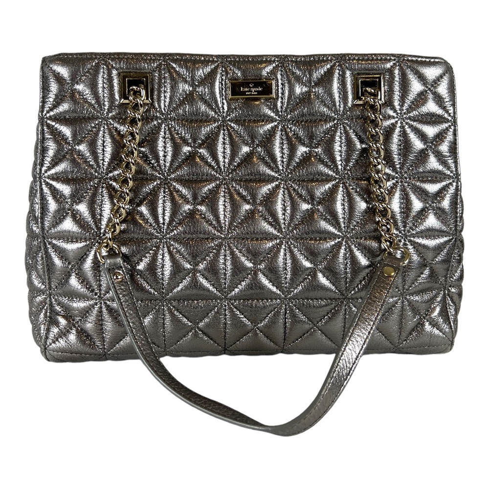 Kate Spade Silver Pewter Sedgwick Place Phoebe Mercury Leather Satchel Tote